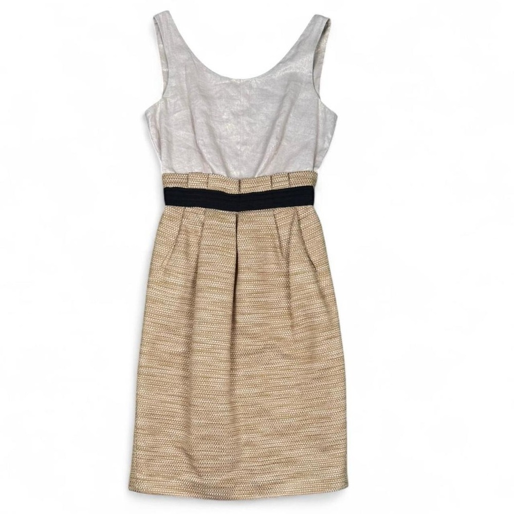 Dolce & Gabbana Cream and Tan Sleeveless Midi Dress with Black Waistband